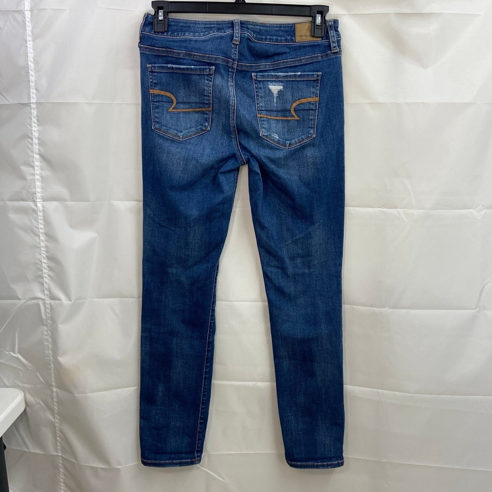 American Eagle‎ women's dark medium wash ripped skinny super stretch jeans 10 - Picture 5 of 9